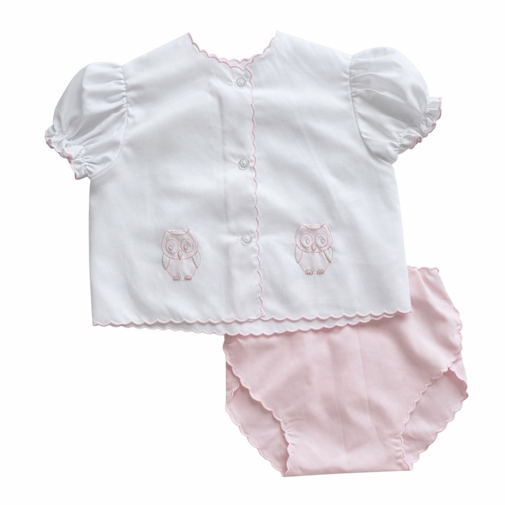 Vintage 80s Auraluz Baby Owl Embroidered Bloomer Set Pink Heirloom Cottagecore